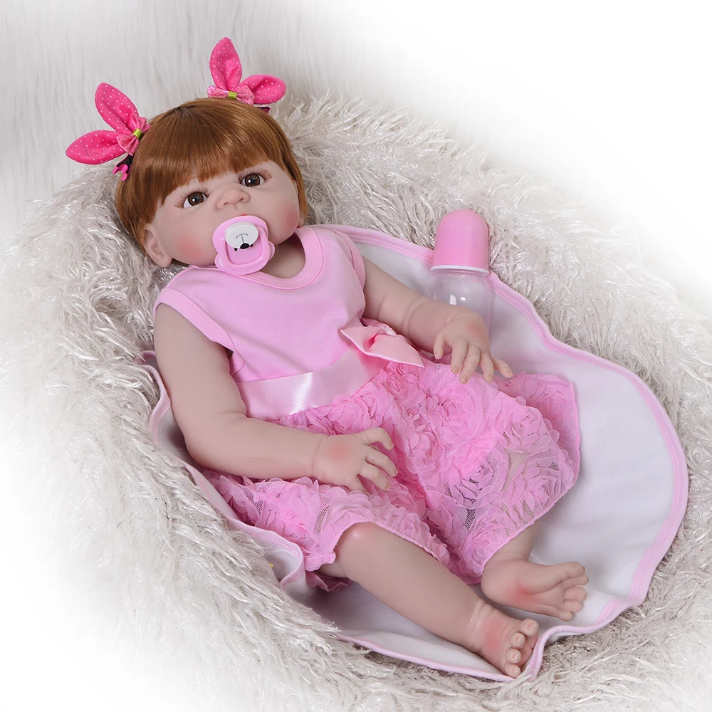 57 см полный корпус силикон настоящие коричневые волосы девочка Reborn Baby Doll игрушки милые дети принцесса купать игрушки куклы Bebe Reborn Bonecas