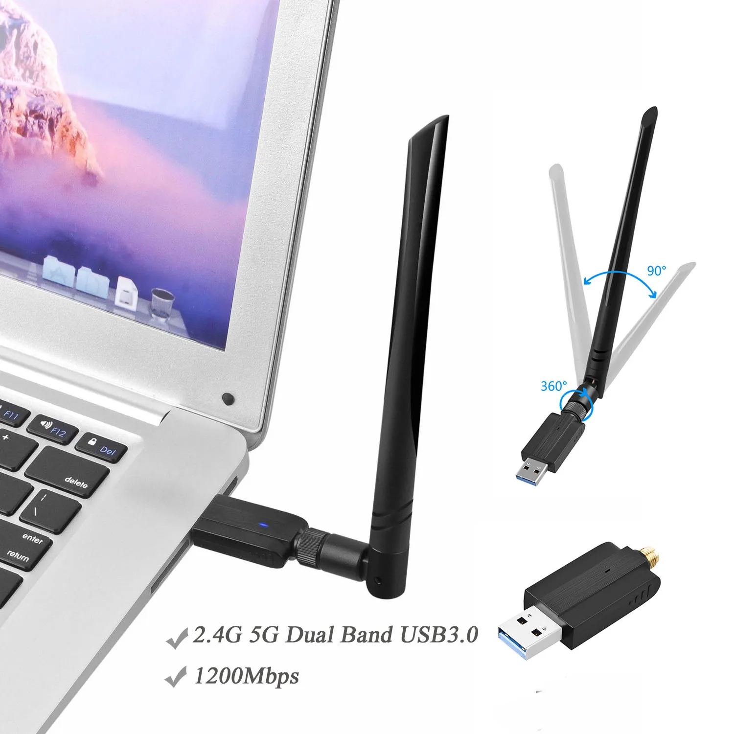 

Besegad 1200Mbps WiFi Adapter 2.4G 5G Dual Band USB3.0 Wireless Network WiFi Dongle with Antenna for PC Desktop Laptop