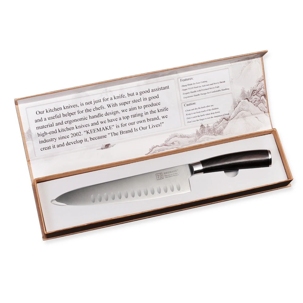 KEEMAKE 8,5 дюймов нож шеф-повара немецкий 1,4116 стальной нож повара Santoku кухонные ножи цвет деревянной ручкой с изысканной коробкой подарок