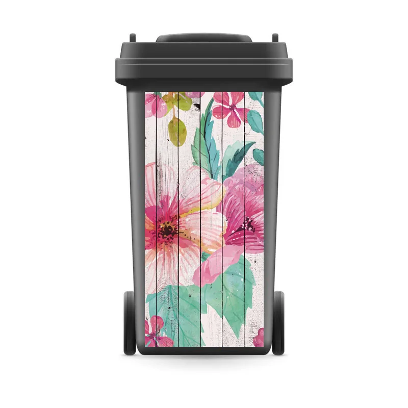 

DIY Creative 3D Rubbish Bin Sticker Flower Pattern WoodenWall Mural Wall Print Decal Removable self adhesive Kitchen Accessories