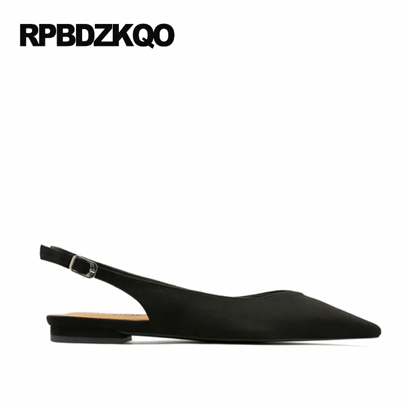 Модный Европейский Slingback слипоны замшевые последние 2017 Туфли без каблуков острый