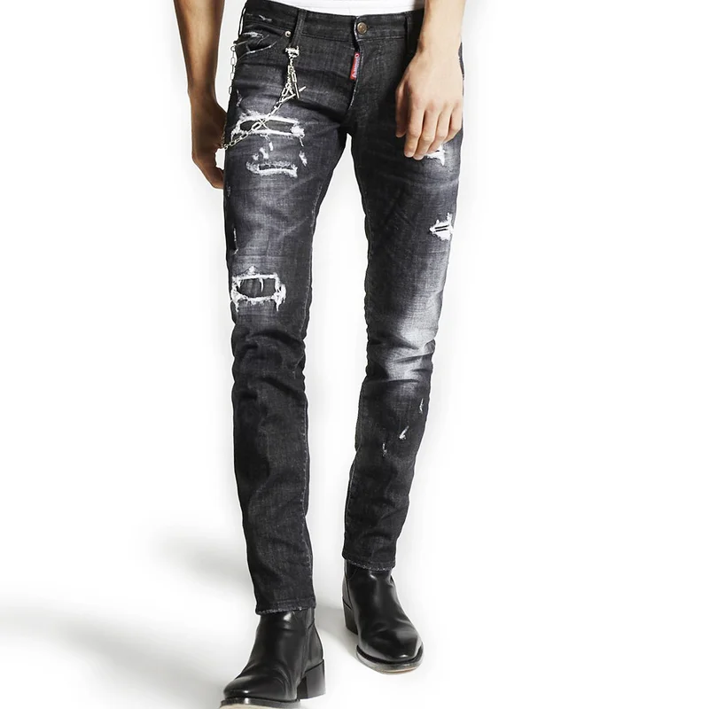 

Men's Denim Pants Personality Holes Jeans Black Hip Hop Destroyed Jeans Men Fashions Clothes Vintage Mens Clothing