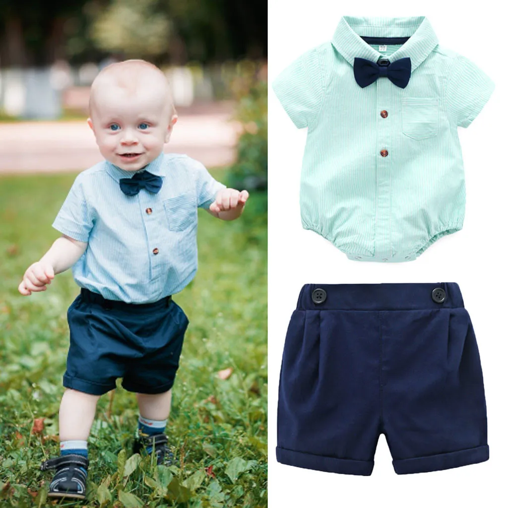 

baby outfits 2019 Infant Baby Boy Gentleman Suits Short Sleeve Romper Shirt + Shorts Outfit Set