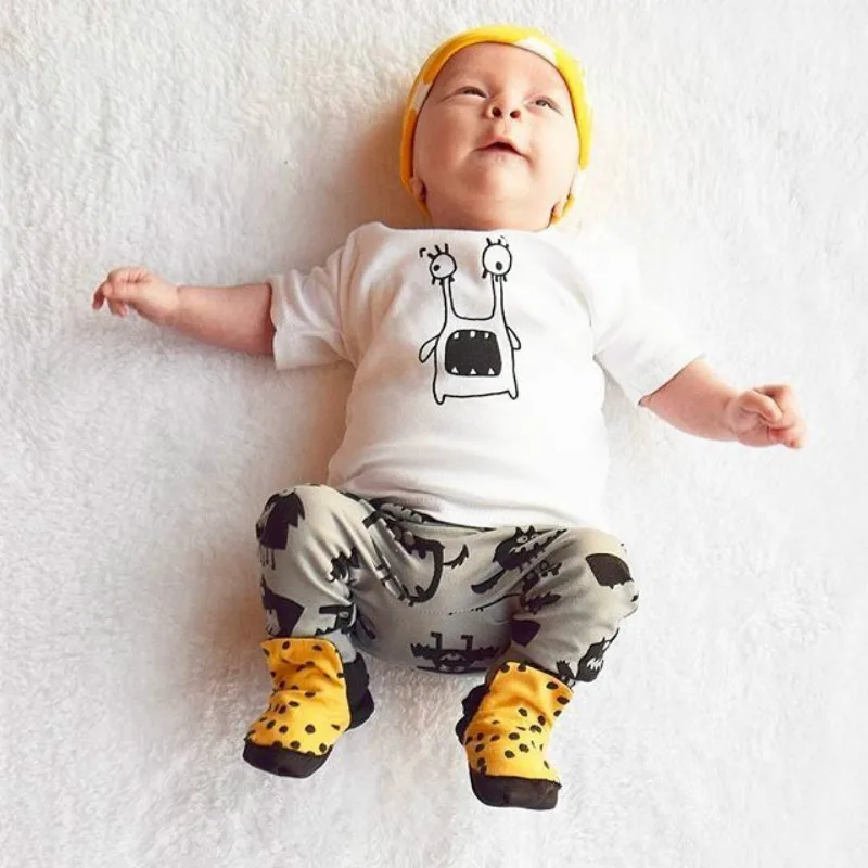 

summer newborn baby clothes boy cottonCartoon Short sleeve t-shirt+Long pants 2pcs suit infant girl clothing