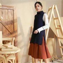 Новая мода ручная работа чистая шерсть Turn-Down воротник вязать женщин уличная сплошной открытый подол Свободный жилет свитер один и более размер