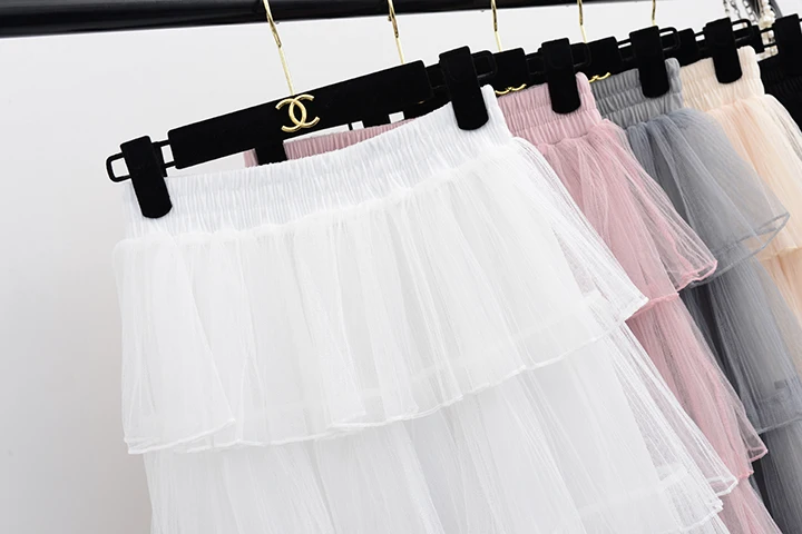 Кружева Тюлевая юбка Для женщин корейской моды Высокая Талия элегантные длинные макси юбка Женский черный, розовый сетки многоуровневого юбка для девочек
