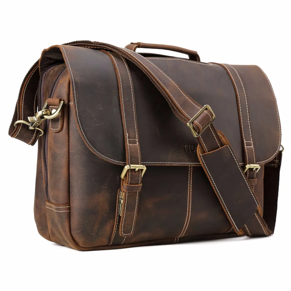 Tiding Vintage Cowhide Leather 15.6 inch Laptop Bag-Premium Quality, Spacious Business Briefcase-With Multifunctional Pocket