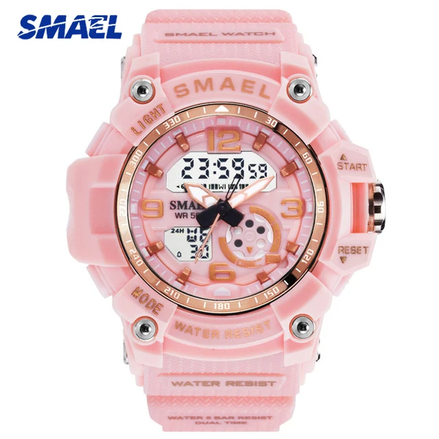 SMAEL модные спортивные женские часы розовое золото водонепроницаемые цифровые женские часы кварцевые студенческие наручные часы для девочек подарок Reloj Mujer - Цвет: Light Pink