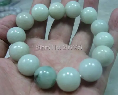 

huij 001109 100% NATURE GRADE "A "GREEN 15MM BEADS JADE JADEITE BRACELET