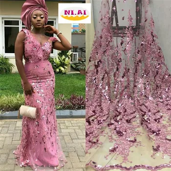 

African Sequins Lace Fabric 2019 Embroidered Nigerian Net Laces Fabrics Bridal High Quality French Tulle Lace Fabric XY2539B-5