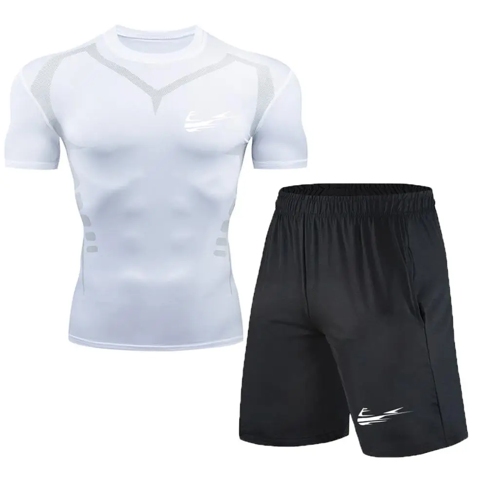 

2019 New Men Fashion Two Pieces Sets T Shirts+Shorts Suit Men Summer Tops Tees Fashion Tshirt High Quality men clothing