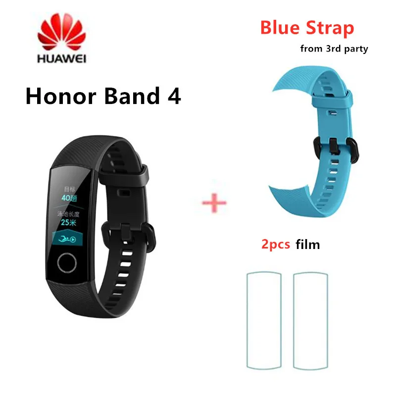 Оригинальные Смарт-часы huawei Honor Band 4, браслет Touchscree Amoled, цветной, 0,95 дюймов, Водонепроницаемый Фитнес-браслет, монитор сердечного ритма - Цвет: add blue strap