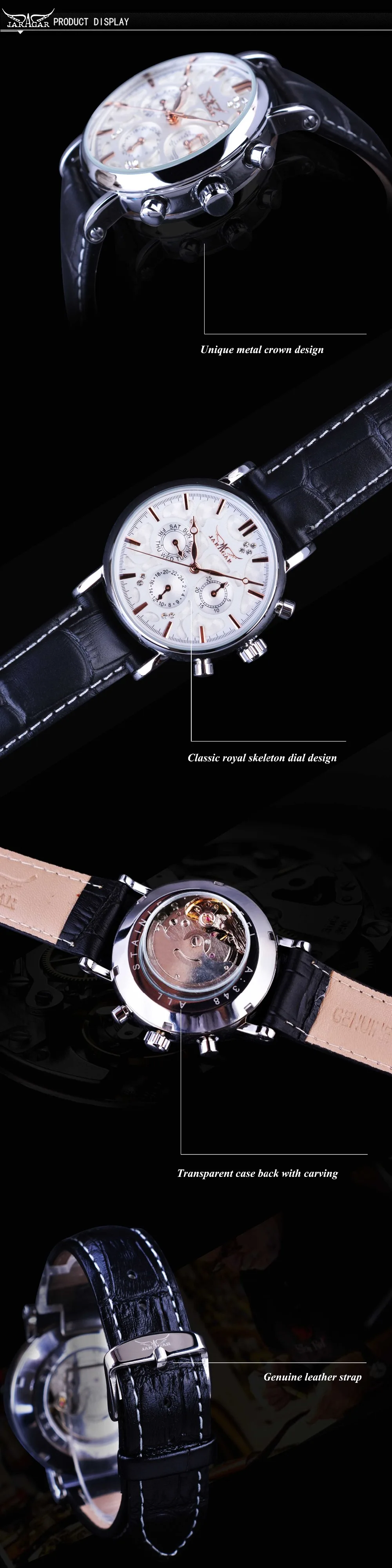 Jaragar Мужские механические часы автоматический белый 6 рук автоматическое отображение даты ремешок из натуральной кожи самоветер механический Повседневный Relogio