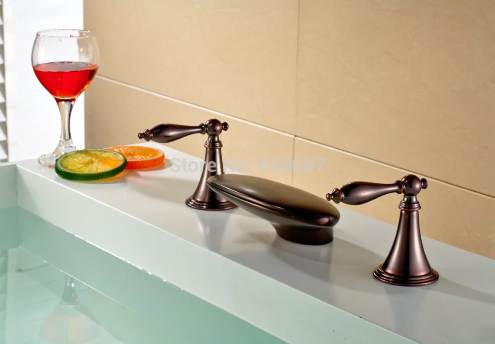 

Antique Oil Rubbed Bronze Bath Tub Centerset Faucet Dual Handle Mixer Tap