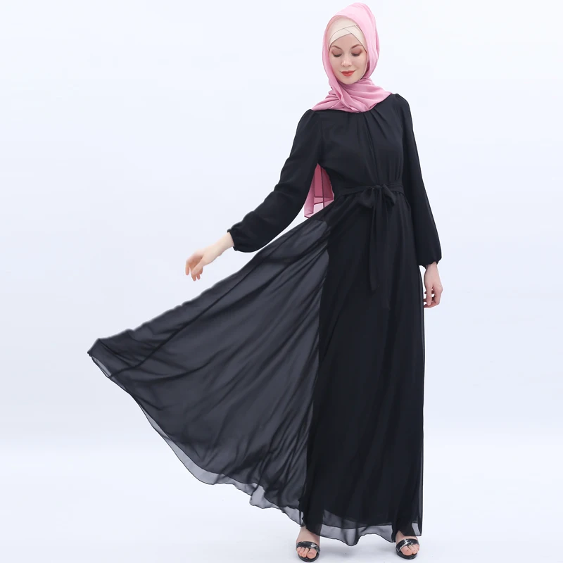 Шифоновая абайя Дубай мусульманский хиджаб платье кафтан турецкая исламская одежда джилбаб Femme Musulman Абая для женщин Кафтан платья