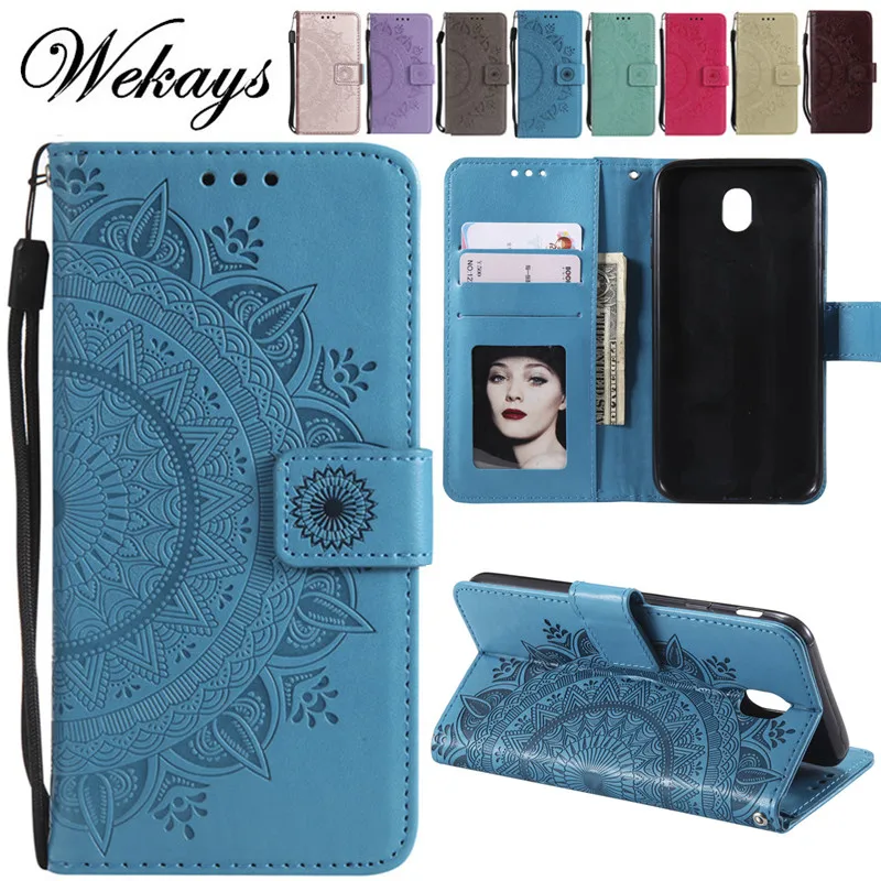 Роскошный кожаный чехол книжка Wekays с тотемным цветком для Samsung Galaxy J3 2017 J330 J5 J530 J7