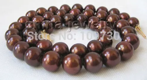 

Jewelr 003880 perfect round 10mm coffee freshwater pearl necklace-14KGP