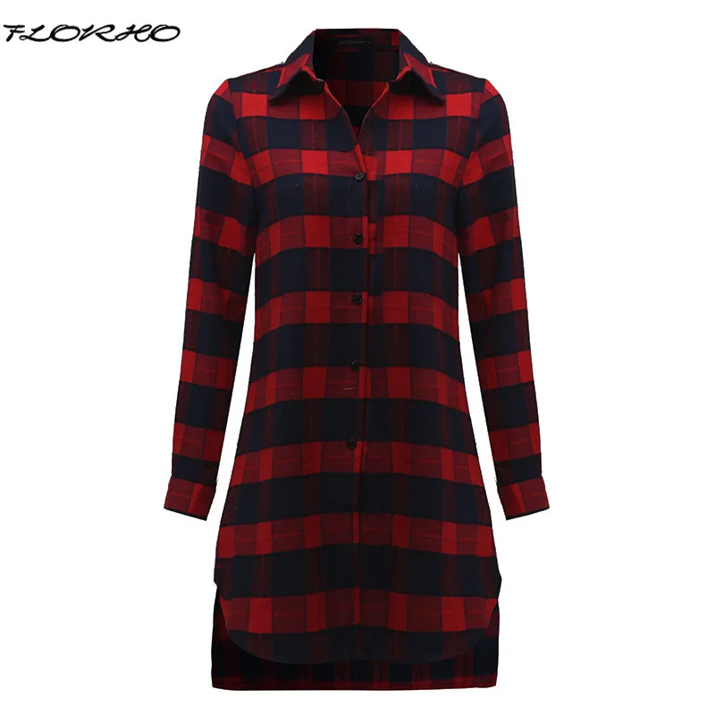 ZANZEA Fashion Women 2017 Lapel Neck Long Sleeve Split Asymmetrical Hem Long Tops Loose Plaid Shirt Buttons Blusas Femininas