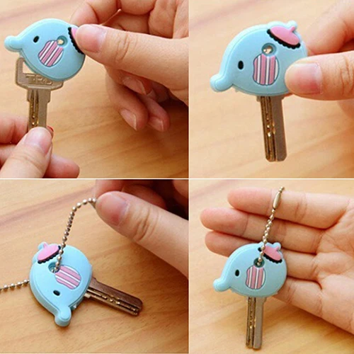 

Hot sale! Silicone Key Ring Cap Head Cover Chain Cap Phone Strap Cartoon Animals Key Set AIVZ