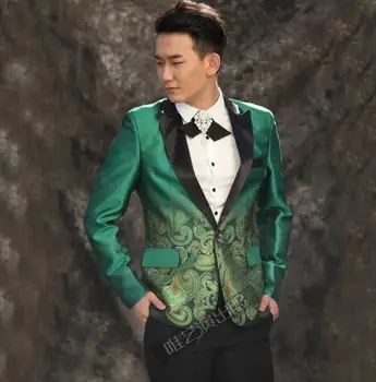 

men suits designs high quality terno stage costumes for singers men printing blazer dance clothes jacket style dress punk green