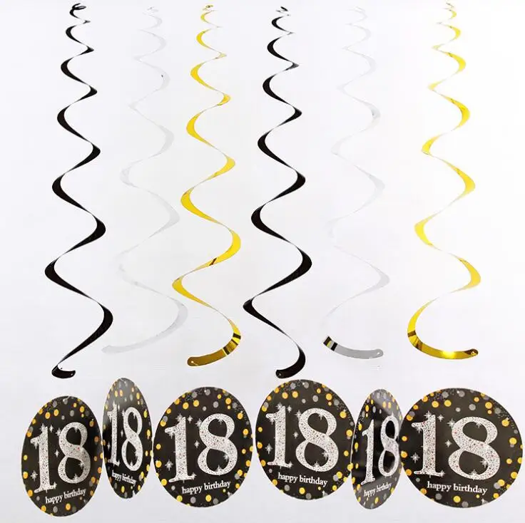 18 21 30 40 50 60 70 м подвесных завитки спиральный орнамент счастливый День рождения украшения для взрослых принадлежности для юбилейной вечеринки - Цвет: 18