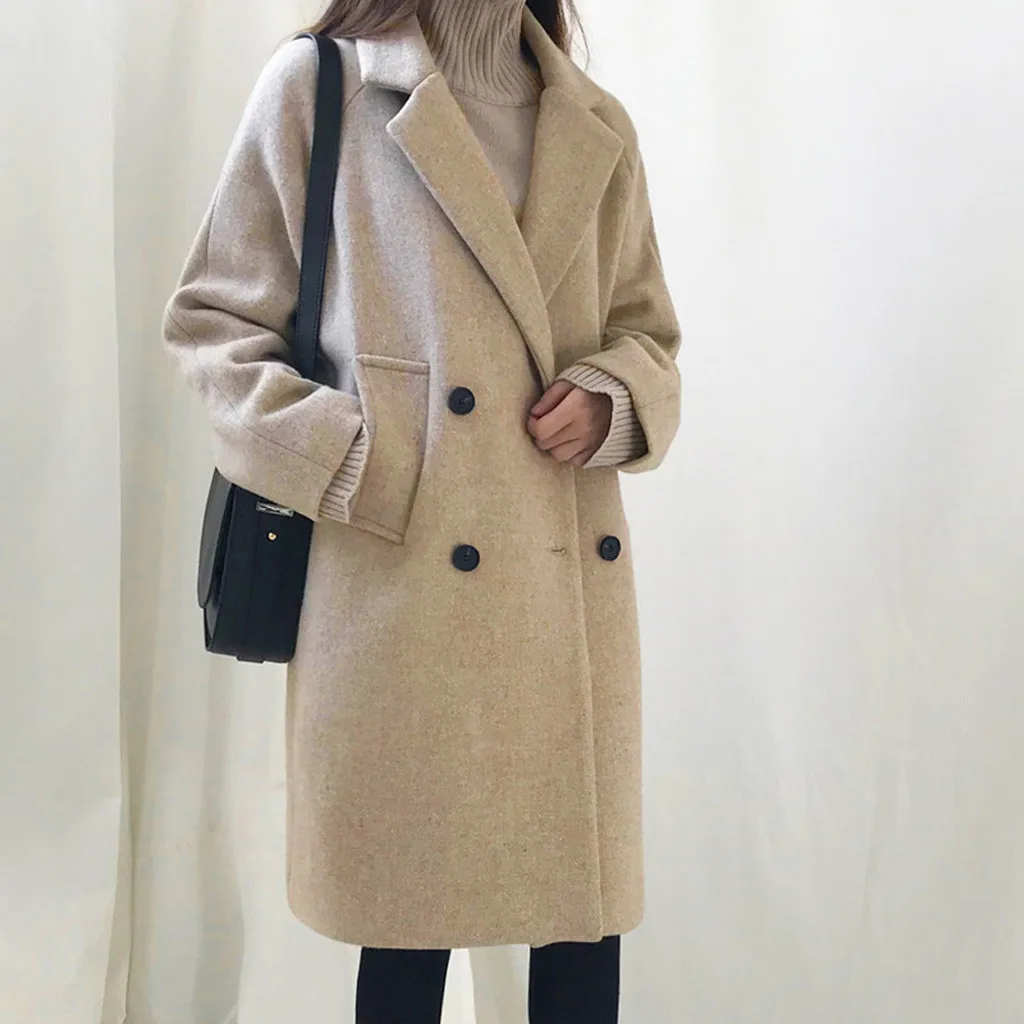 Femelle De Laine breasted Beige Longue Européenne Couleur D'hiver Manteau Solide 2019 Section Américaine Populaire Double Et Style Nouveau Printemps black qUwnInX01