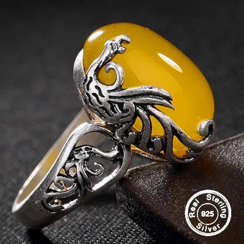 

NOT FAKE Israel S925 Fine Jewelry Ring Sterling Silver Women Animal Phenix Natural Artisan Baltic Semi Gemstone amber opal