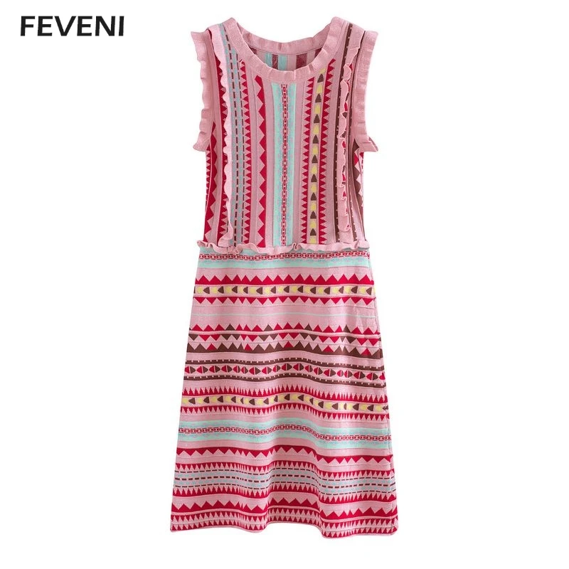 

Women Ruffle Layers Sleeve Stripe Knitted Vintage Dress 2018 Summer Casual Slim Bodycon Elegant Bright Thread Sundress Y03365