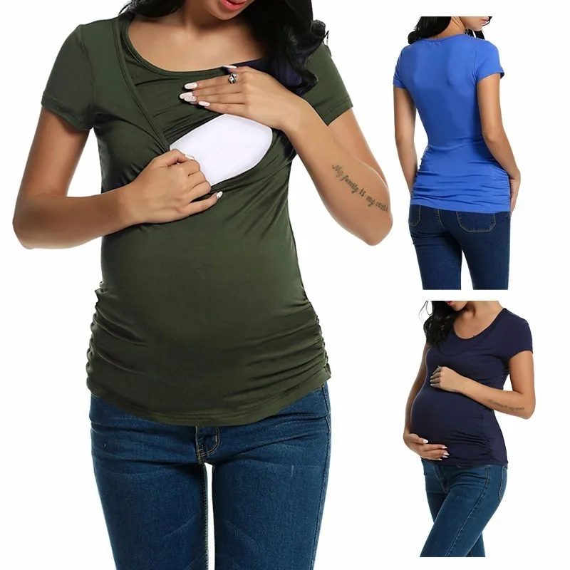 

ENXI Summer Breast Feeding Clothes Elastic Nursing Tank Tops Pregnant Women Maternity Breastfeeding Shirts Tees S-3XL