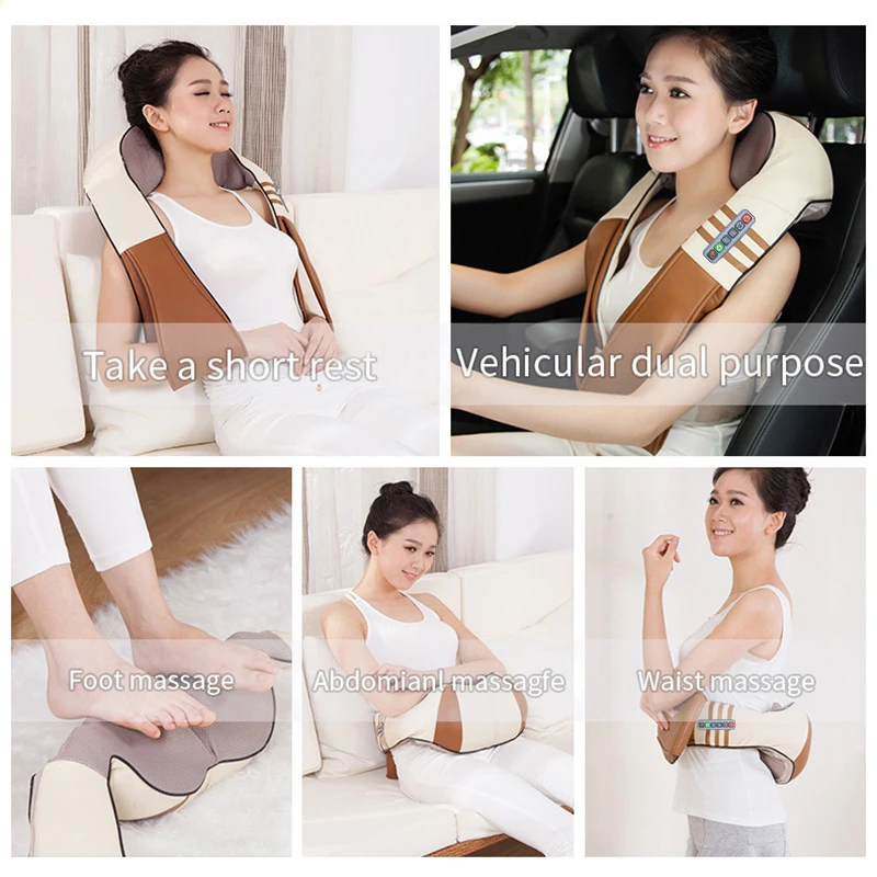 (Con caja de regalo) jinKaiRui forma eléctrica Shiatsu cuello espalda hombro cuerpo masajeador infrarrojo calienta amasar coche/casa Massagem - 5