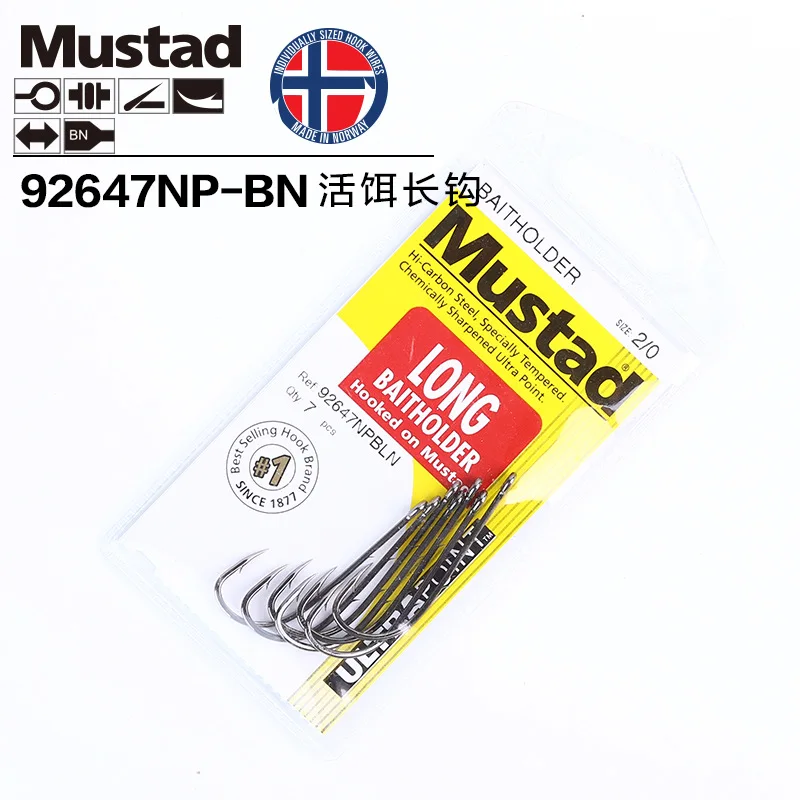 Mustad норвежский рыболовный крючок, супер мощный круглый рыболовный крючок, рыболовные снасти, 8#-4/0#, 92647NP-BN