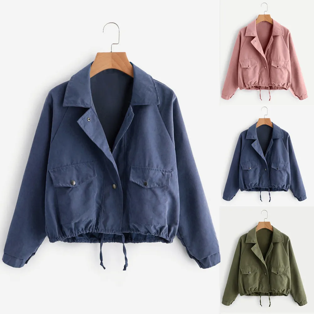 

Fashion Comfortable Women Autumn Fashion Short Pink Button Coat Pocket Jacket Cardigan For Women With High Quality