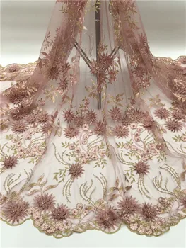 

3D Flower High Quality African Lace Fabric yellow French Net Embroidery French Tulle Lace Fabric For Nigerian Party Dres