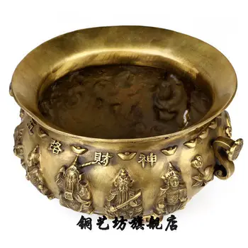 

8" China Bronze Treasure Bowl Wealth Ingot Yuanbao Money Statue