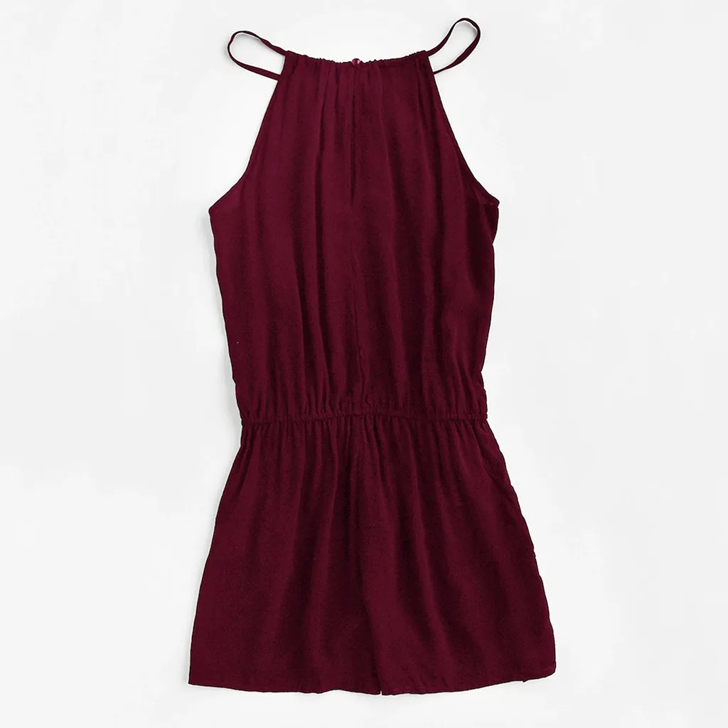 النساء ارتداءها ملابس حريمي 2019 المرأة عارضة المطرزة الشريط التفاصيل كاميس رومبير مع جيوب Playsuits salopette فام