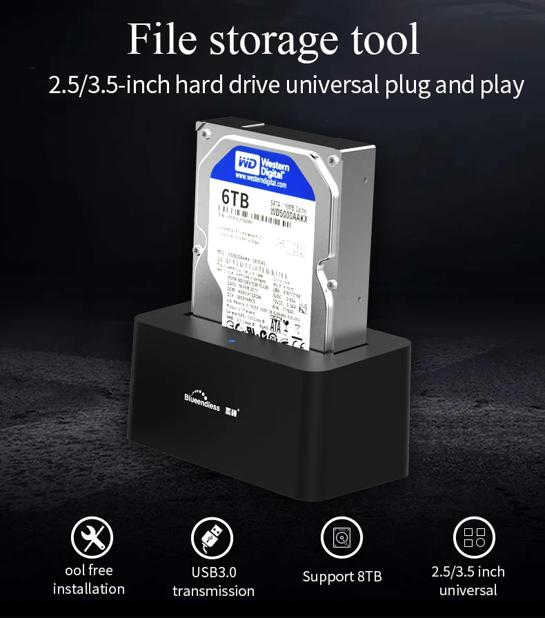 Blueendless док-станция для HDD 2,5 ''3,5'' HDD корпус Play 1 Bay USB3.0 Порты и разъёмы SATA Интерфейс Plug and Поддержка max 8 ТБ HDD