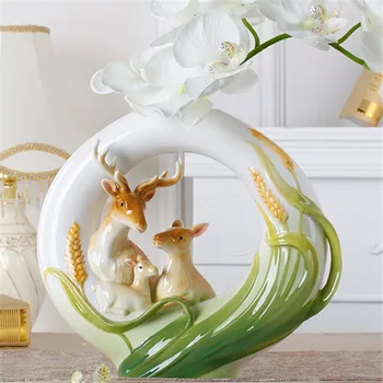 

New Chinese elk ceramic vase ornaments large vases Creative sample room living room TV cabinet wine cabinet home decoration
