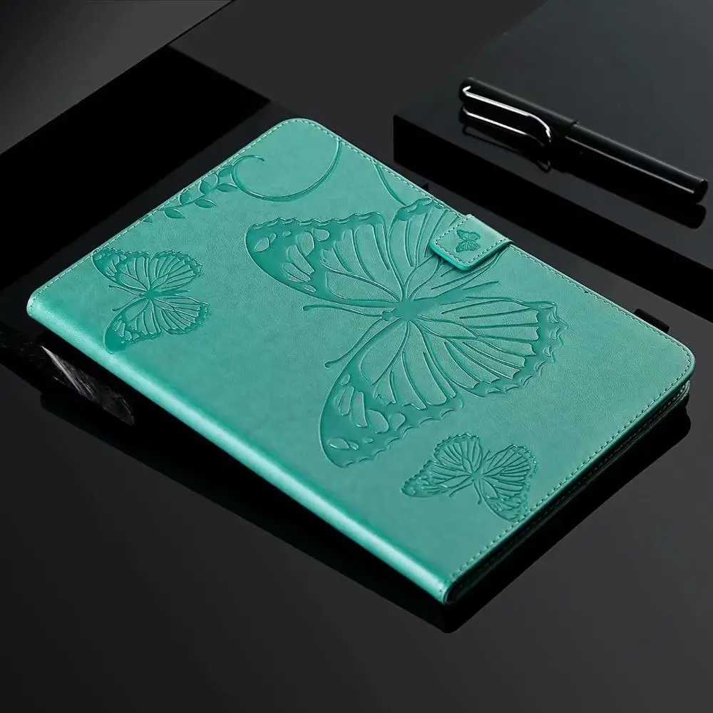 Чехол с 3D бабочкой для samsung Galaxy Tab A 9,7 T550 T555 SM-T550 Sm-T555 с откидной крышкой и отделениями для карт, подставка для планшета из ТПУ+ чехол из искусственной кожи+ ручка - Цвет: Зеленый