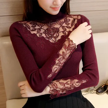 

2020 OHCLOTHING 46 new winter spring Korean cultivating knitting dress lace flower Lapel sweater F1508
