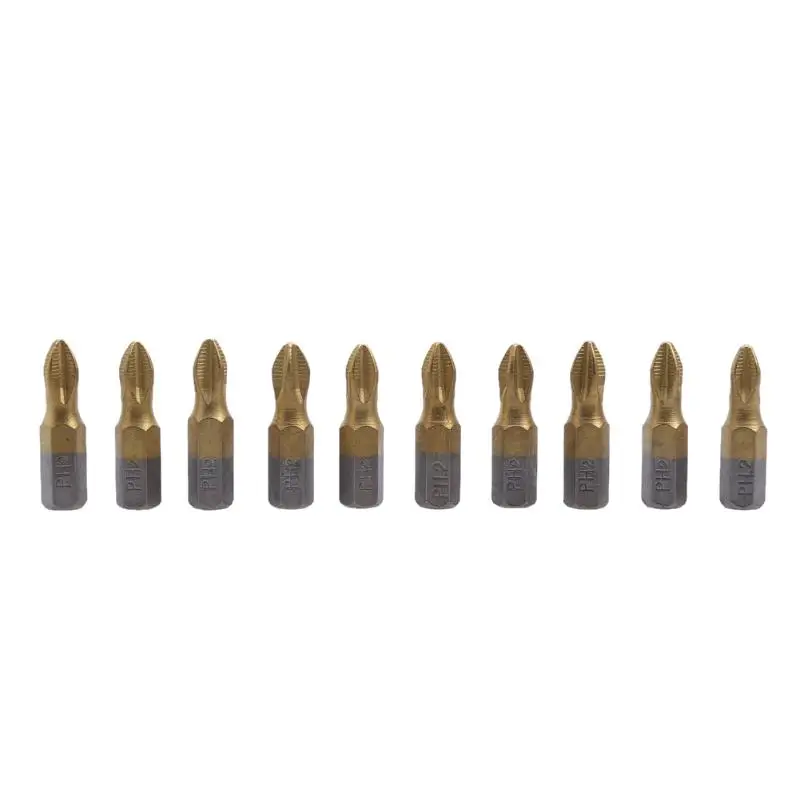 

Screwdriver Bits Professional 10pcs/Set 1/4" Hex Shank 25mm Length PH2 Titanium Coated Cross Magnetic Screwdriver Bits Hand Tool