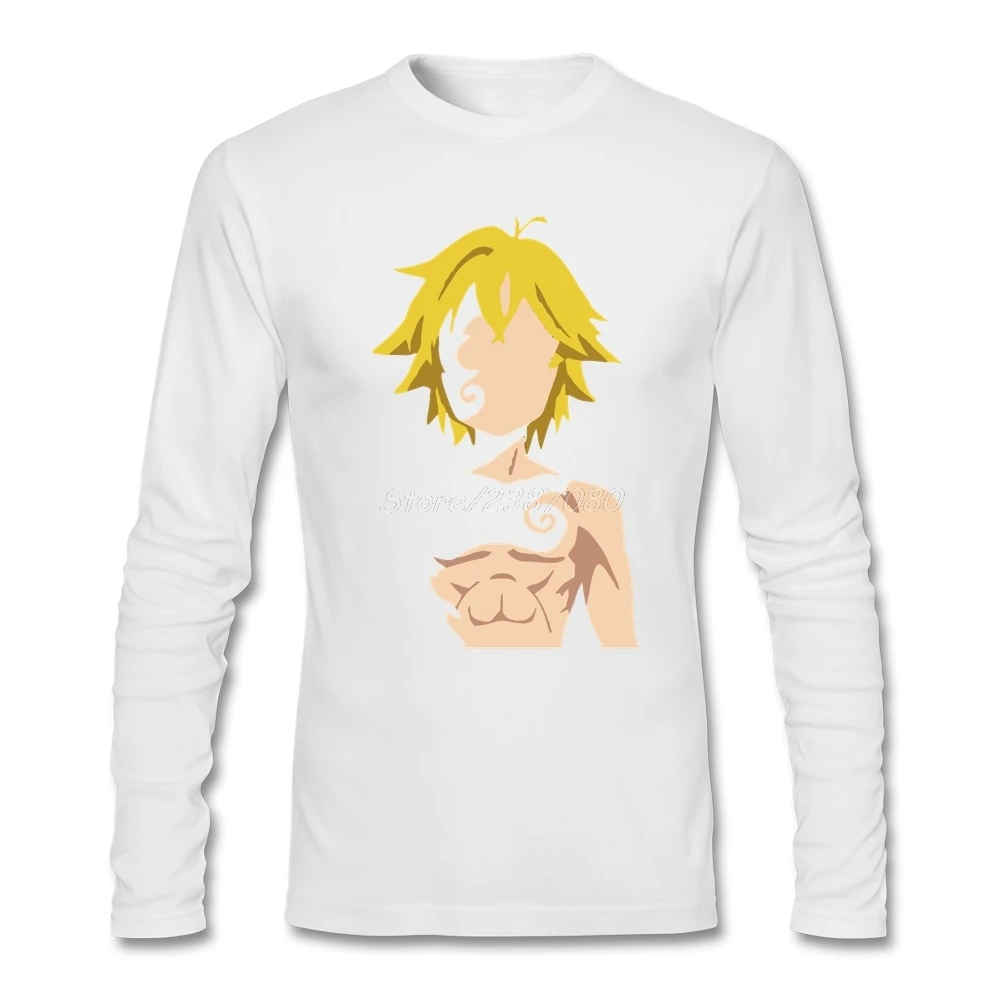 Футболка в стиле хип-хоп с надписью «The Seven Deadly Sins Meliodas», Camiseta Masculina, брендовая одежда, хлопковая Футболка с круглым вырезом и длинным рукавом, футболки для фитнеса для мужчин - Цвет: Белый