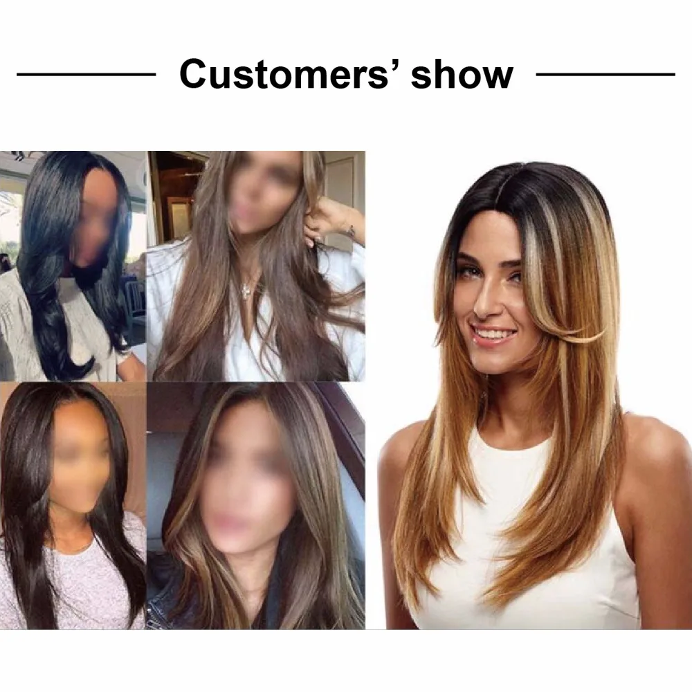  Noble Long Straight Synthetic Hair Lace Part Wig 24 Inch Wigs For Black Women 3 Colors 1B Red Mixed