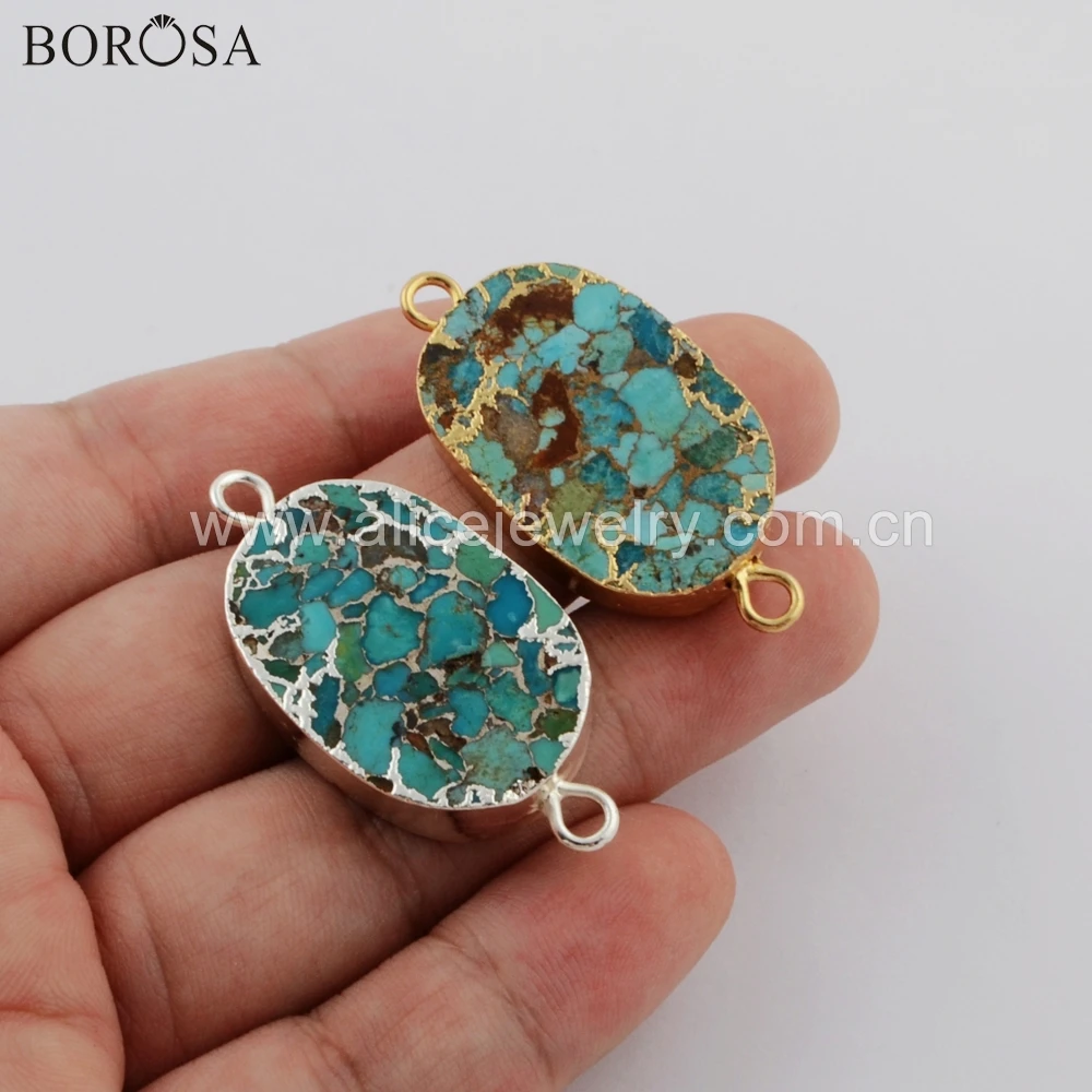 BOROSA 6 шт. овальной формы, натуральный Медь бирюзой разъем природные драгоценные камни изготовление каменных ювелирных изделий G1750 S1750
