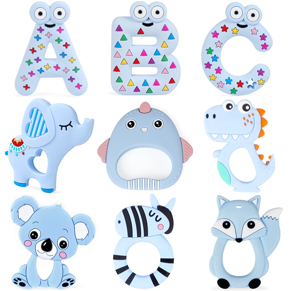 

TYRY.HU 10pc Silicone Teether Cartoon Koala Fox Elephant Dinosaur Food Grade Teether Teething Toy DIY Baby Gifts Pacifier Chain