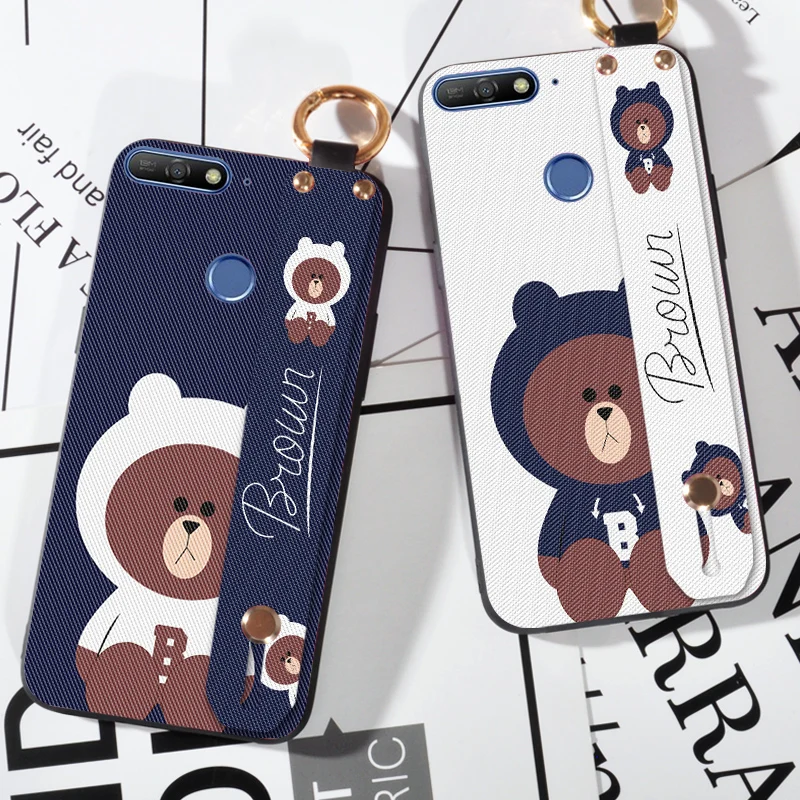 

Cute Brown Bear Strap Case For Huawei Y5 Y6 Prime Y9 2018 Silicone Cases For Huawei P Smart Plus Y6 Y7 Pro 2019 Back Cover