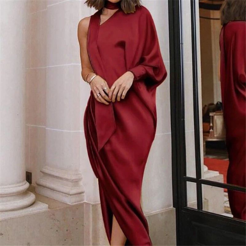 Vestidos casuales sueltos asimétricos para mujer elegantes para mujer de Color sólido Halter holgados largos gran tamaño Maxi vestidos para damas vestido sexy - AliExpress