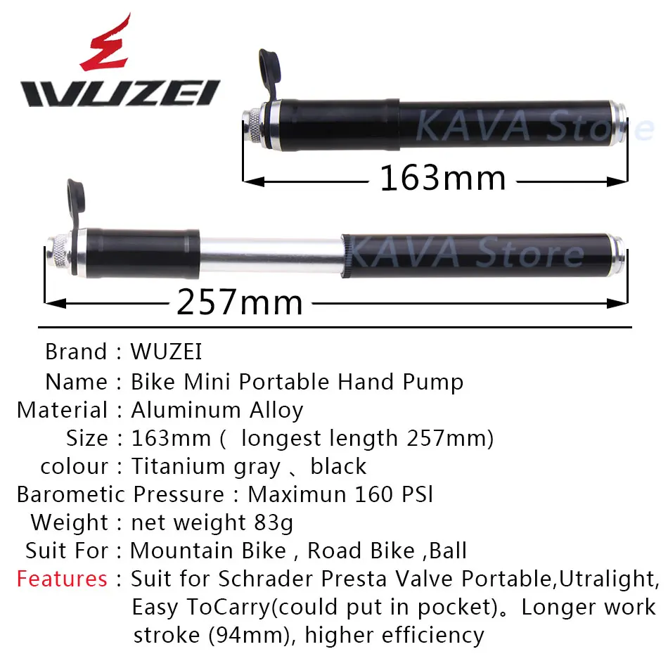 WUZEI 83 г портативный мини велосипедный насос 160 фунтов/кв. дюйм, велосипедный ручной воздушный насос высокого давления, насос для шин, насос для горного велосипеда MTB