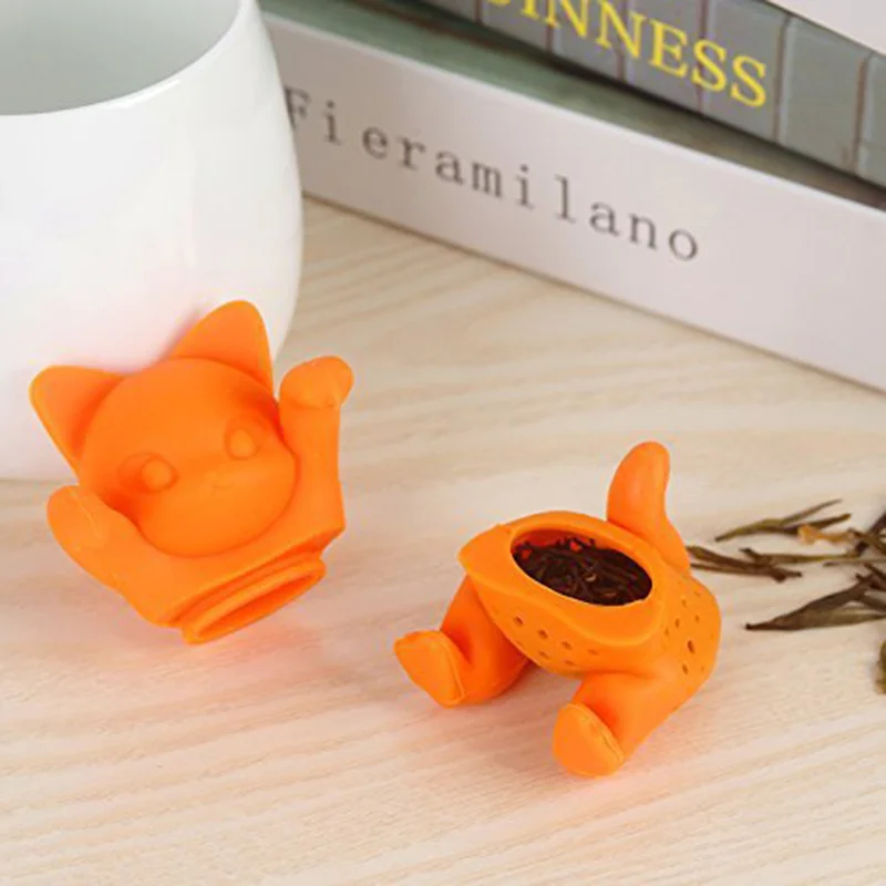 

Cute Cat Silicone Tea Infuser Tea Filter Diffuser Reusable Tea Strainer Loose Tea Leaf Herbal Tool Sachets Teapot Orange
