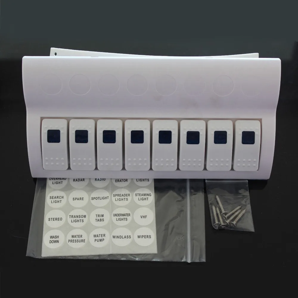 

8 Gang LED Rocker & Circuit Breaker Waterproof Marine Boat RV ON-OFF white Switch Panel