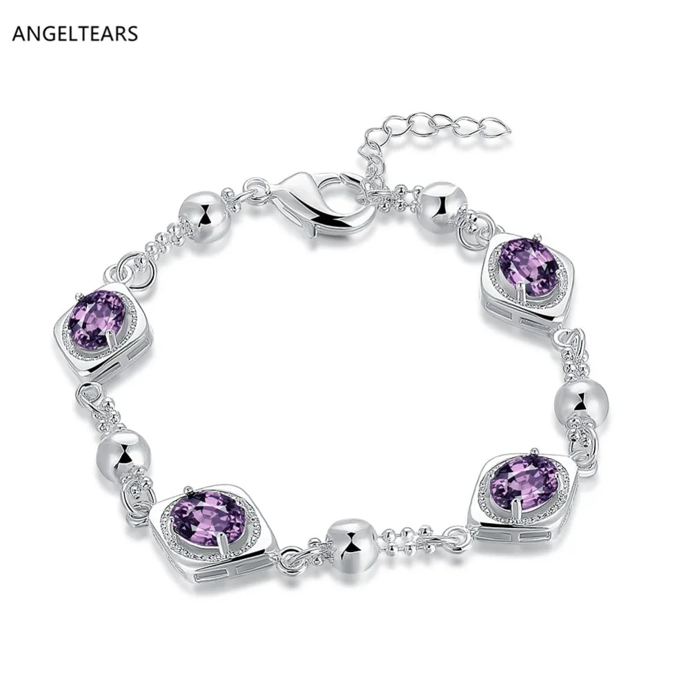 Luxury silver color purple rhinestone crystal charm bracelet & Bangle